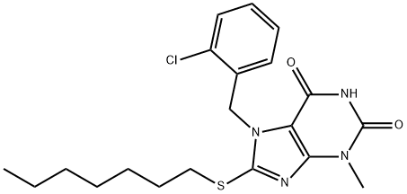 7-(2-chlorobenzyl)-8-(heptylsulfanyl)-3-methyl-3,7-dihydro-1H-purine-2,6-dione Struktur