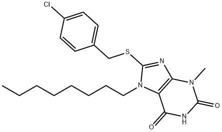 8-[(4-chlorobenzyl)sulfanyl]-3-methyl-7-octyl-3,7-dihydro-1H-purine-2,6-dione Struktur