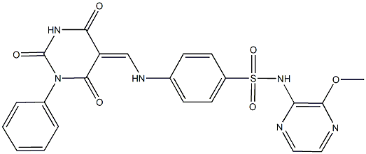 N-(3-methoxy-2-pyrazinyl)-4-{[(2,4,6-trioxo-1-phenyltetrahydro-5(2H)-pyrimidinylidene)methyl]amino}benzenesulfonamide Struktur