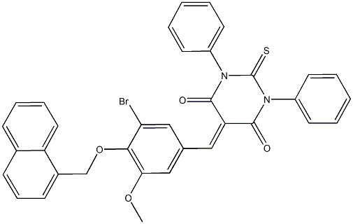 5-[3-bromo-5-methoxy-4-(1-naphthylmethoxy)benzylidene]-1,3-diphenyl-2-thioxodihydro-4,6(1H,5H)-pyrimidinedione Struktur