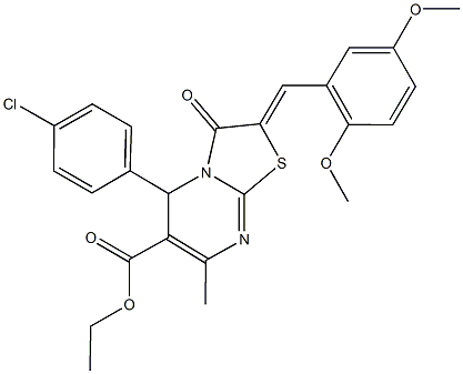 ethyl 5-(4-chlorophenyl)-2-(2,5-dimethoxybenzylidene)-7-methyl-3-oxo-2,3-dihydro-5H-[1,3]thiazolo[3,2-a]pyrimidine-6-carboxylate Struktur