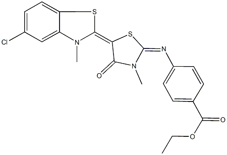 ethyl 4-{[5-(5-chloro-3-methyl-1,3-benzothiazol-2(3H)-ylidene)-3-methyl-4-oxo-1,3-thiazolidin-2-ylidene]amino}benzoate Struktur