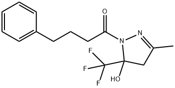 3-methyl-1-(4-phenylbutanoyl)-5-(trifluoromethyl)-4,5-dihydro-1H-pyrazol-5-ol Struktur