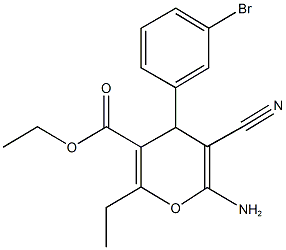 ethyl 6-amino-4-(3-bromophenyl)-5-cyano-2-ethyl-4H-pyran-3-carboxylate Struktur