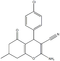 2-amino-4-(4-chlorophenyl)-7-methyl-5-oxo-5,6,7,8-tetrahydro-4H-chromene-3-carbonitrile Struktur