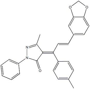 4-[3-(1,3-benzodioxol-5-yl)-1-(4-methylphenyl)-2-propenylidene]-5-methyl-2-phenyl-2,4-dihydro-3H-pyrazol-3-one Struktur