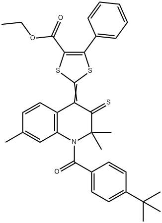 ethyl 2-(1-(4-tert-butylbenzoyl)-2,2,7-trimethyl-3-thioxo-2,3-dihydro-4(1H)-quinolinylidene)-5-phenyl-1,3-dithiole-4-carboxylate Struktur