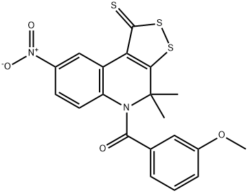 8-nitro-5-(3-methoxybenzoyl)-4,4-dimethyl-4,5-dihydro-1H-[1,2]dithiolo[3,4-c]quinoline-1-thione Struktur