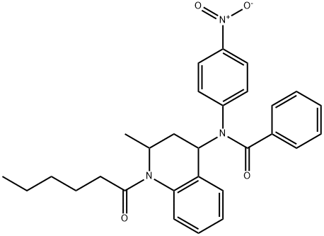 N-(1-hexanoyl-2-methyl-1,2,3,4-tetrahydroquinolin-4-yl)-N-{4-nitrophenyl}benzamide Struktur