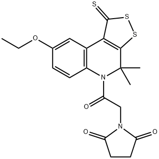 1-[2-(8-ethoxy-4,4-dimethyl-1-thioxo-1,4-dihydro-5H-[1,2]dithiolo[3,4-c]quinolin-5-yl)-2-oxoethyl]-2,5-pyrrolidinedione Struktur