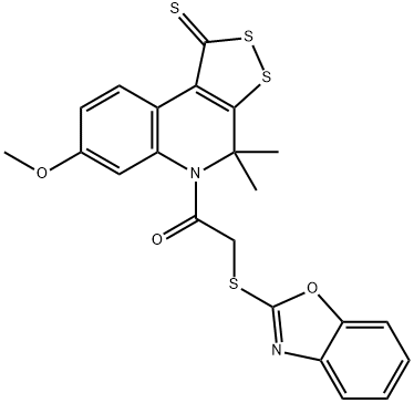 5-[(1,3-benzoxazol-2-ylsulfanyl)acetyl]-7-methoxy-4,4-dimethyl-4,5-dihydro-1H-[1,2]dithiolo[3,4-c]quinoline-1-thione Struktur