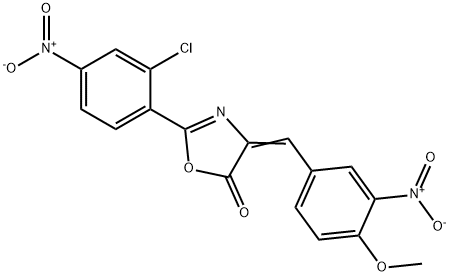 2-{2-chloro-4-nitrophenyl}-4-{3-nitro-4-methoxybenzylidene}-1,3-oxazol-5(4H)-one Struktur