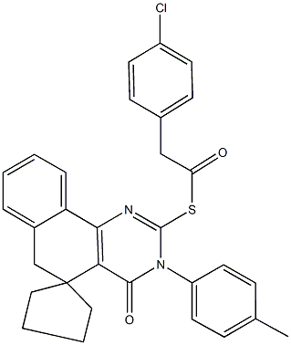 S-[3-(4-methylphenyl)-4-oxo-3,4,5,6-tetrahydrospiro(benzo[h]quinazoline-5,1'-cyclopentane)-2-yl] (4-chlorophenyl)ethanethioate Struktur