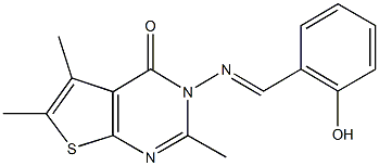 3-[(2-hydroxybenzylidene)amino]-2,5,6-trimethylthieno[2,3-d]pyrimidin-4(3H)-one Struktur