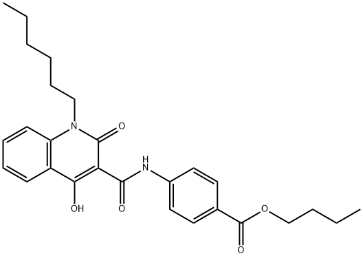 butyl 4-{[(1-hexyl-4-hydroxy-2-oxo-1,2-dihydroquinolin-3-yl)carbonyl]amino}benzoate Struktur