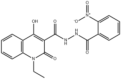 1-ethyl-4-hydroxy-N'-({2-nitrophenyl}carbonyl)-2-oxo-1,2-dihydroquinoline-3-carbohydrazide Struktur