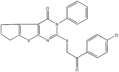 2-{[2-(4-chlorophenyl)-2-oxoethyl]sulfanyl}-3-phenyl-3,5,6,7-tetrahydro-4H-cyclopenta[4,5]thieno[2,3-d]pyrimidin-4-one Struktur