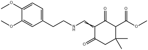 methyl 5-({[2-(3,4-dimethoxyphenyl)ethyl]amino}methylene)-2,2-dimethyl-4,6-dioxocyclohexanecarboxylate Struktur