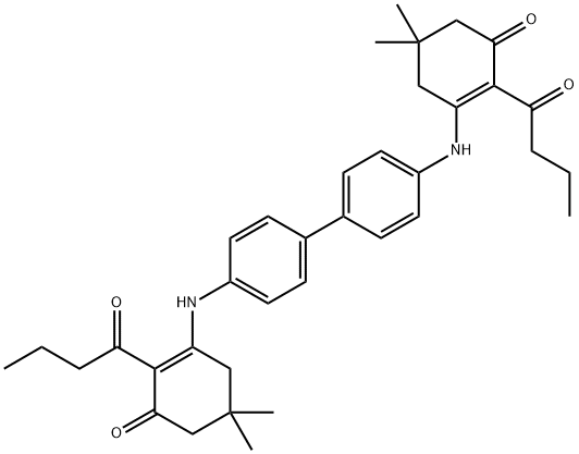 2-butyryl-3-({4'-[(2-butyryl-5,5-dimethyl-3-oxo-1-cyclohexen-1-yl)amino][1,1'-biphenyl]-4-yl}amino)-5,5-dimethyl-2-cyclohexen-1-one Struktur