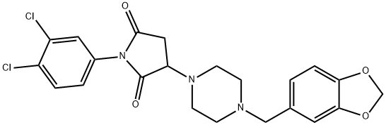 3-[4-(1,3-benzodioxol-5-ylmethyl)-1-piperazinyl]-1-(3,4-dichlorophenyl)-2,5-pyrrolidinedione Struktur