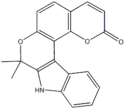 8,8-dimethyl-8,9-dihydro-2H-pyrano[2',3':5,6]chromeno[3,4-b]indol-2-one Struktur