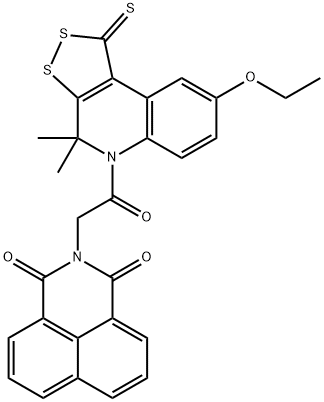 2-[2-(8-ethoxy-4,4-dimethyl-1-thioxo-1,4-dihydro-5H-[1,2]dithiolo[3,4-c]quinolin-5-yl)-2-oxoethyl]-1H-benzo[de]isoquinoline-1,3(2H)-dione Struktur