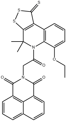 2-[2-(6-ethoxy-4,4-dimethyl-1-thioxo-1,4-dihydro-5H-[1,2]dithiolo[3,4-c]quinolin-5-yl)-2-oxoethyl]-1H-benzo[de]isoquinoline-1,3(2H)-dione Struktur