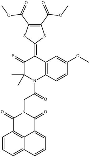 dimethyl 2-(1-[(1,3-dioxo-1H-benzo[de]isoquinolin-2(3H)-yl)acetyl]-6-methoxy-2,2-dimethyl-3-thioxo-2,3-dihydro-4(1H)-quinolinylidene)-1,3-dithiole-4,5-dicarboxylate Struktur