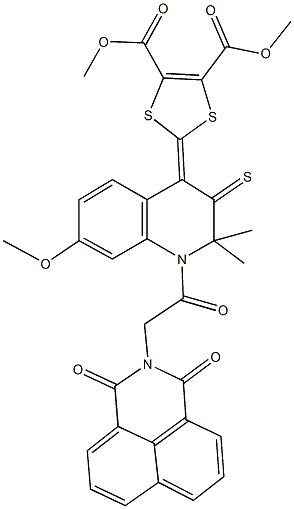 dimethyl 2-(1-[(1,3-dioxo-1H-benzo[de]isoquinolin-2(3H)-yl)acetyl]-7-methoxy-2,2-dimethyl-3-thioxo-2,3-dihydro-4(1H)-quinolinylidene)-1,3-dithiole-4,5-dicarboxylate Struktur