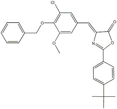 4-[4-(benzyloxy)-3-chloro-5-methoxybenzylidene]-2-(4-tert-butylphenyl)-1,3-oxazol-5(4H)-one Struktur