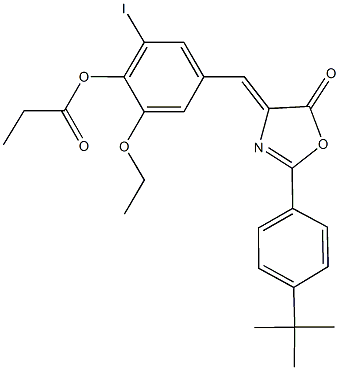 4-[(2-(4-tert-butylphenyl)-5-oxo-1,3-oxazol-4(5H)-ylidene)methyl]-2-ethoxy-6-iodophenyl propionate Struktur