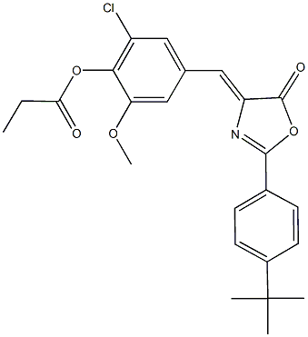 4-[(2-(4-tert-butylphenyl)-5-oxo-1,3-oxazol-4(5H)-ylidene)methyl]-2-chloro-6-methoxyphenyl propionate Struktur