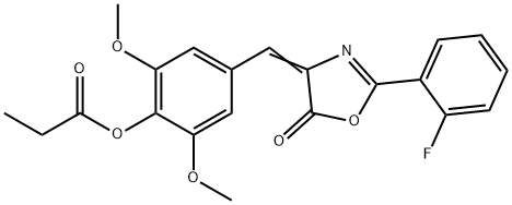 4-[(2-(2-fluorophenyl)-5-oxo-1,3-oxazol-4(5H)-ylidene)methyl]-2,6-dimethoxyphenyl propionate Struktur