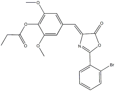 4-[(2-(2-bromophenyl)-5-oxo-1,3-oxazol-4(5H)-ylidene)methyl]-2,6-dimethoxyphenyl propionate Struktur