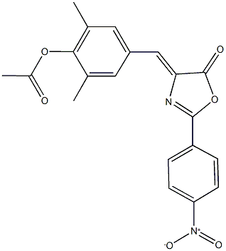 4-[(2-{4-nitrophenyl}-5-oxo-1,3-oxazol-4(5H)-ylidene)methyl]-2,6-dimethylphenyl acetate Struktur