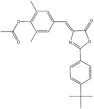 4-[(2-(4-tert-butylphenyl)-5-oxo-1,3-oxazol-4(5H)-ylidene)methyl]-2,6-dimethylphenyl acetate Struktur