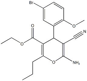 ethyl 6-amino-4-(5-bromo-2-methoxyphenyl)-5-cyano-2-propyl-4H-pyran-3-carboxylate Struktur