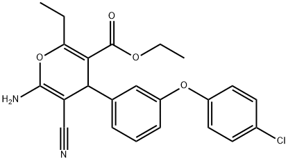 ethyl 6-amino-4-[3-(4-chlorophenoxy)phenyl]-5-cyano-2-ethyl-4H-pyran-3-carboxylate Struktur