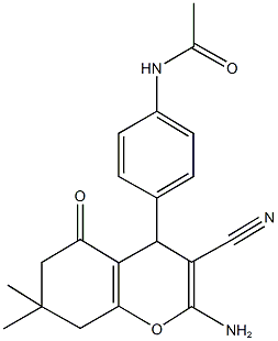 N-[4-(2-amino-3-cyano-7,7-dimethyl-5-oxo-5,6,7,8-tetrahydro-4H-chromen-4-yl)phenyl]acetamide Struktur