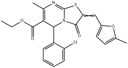 ethyl 5-(2-chlorophenyl)-7-methyl-2-[(5-methyl-2-furyl)methylene]-3-oxo-2,3-dihydro-5H-[1,3]thiazolo[3,2-a]pyrimidine-6-carboxylate Struktur