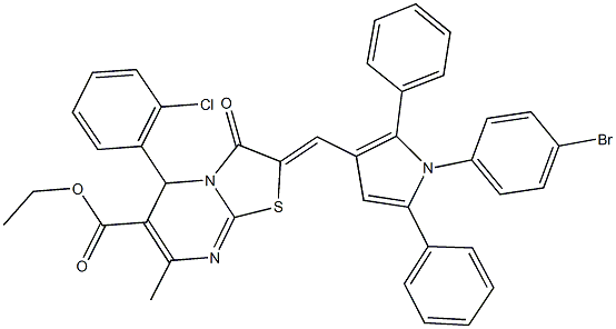 ethyl 2-{[1-(4-bromophenyl)-2,5-diphenyl-1H-pyrrol-3-yl]methylene}-5-(2-chlorophenyl)-7-methyl-3-oxo-2,3-dihydro-5H-[1,3]thiazolo[3,2-a]pyrimidine-6-carboxylate Struktur