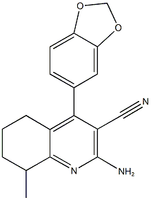 2-amino-4-(1,3-benzodioxol-5-yl)-8-methyl-5,6,7,8-tetrahydro-3-quinolinecarbonitrile Struktur