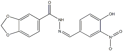 N'-{4-hydroxy-3-nitrobenzylidene}-1,3-benzodioxole-5-carbohydrazide Struktur