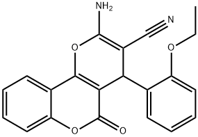 2-amino-4-(2-ethoxyphenyl)-5-oxo-4H,5H-pyrano[3,2-c]chromene-3-carbonitrile Struktur