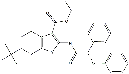 ethyl 6-tert-butyl-2-{[phenyl(phenylsulfanyl)acetyl]amino}-4,5,6,7-tetrahydro-1-benzothiophene-3-carboxylate Struktur