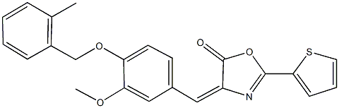 4-{3-methoxy-4-[(2-methylbenzyl)oxy]benzylidene}-2-(2-thienyl)-1,3-oxazol-5(4H)-one Struktur