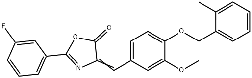 2-(3-fluorophenyl)-4-{3-methoxy-4-[(2-methylbenzyl)oxy]benzylidene}-1,3-oxazol-5(4H)-one Struktur