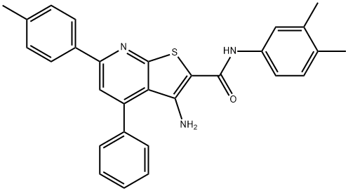 3-amino-N-(3,4-dimethylphenyl)-6-(4-methylphenyl)-4-phenylthieno[2,3-b]pyridine-2-carboxamide Struktur