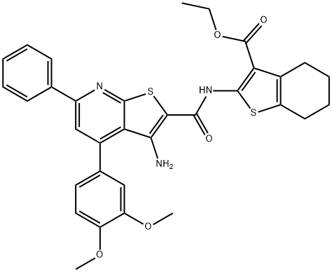 ethyl 2-({[3-amino-4-(3,4-dimethoxyphenyl)-6-phenylthieno[2,3-b]pyridin-2-yl]carbonyl}amino)-4,5,6,7-tetrahydro-1-benzothiophene-3-carboxylate Struktur