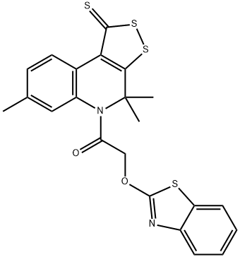 5-[(1,3-benzothiazol-2-yloxy)acetyl]-4,4,7-trimethyl-4,5-dihydro-1H-[1,2]dithiolo[3,4-c]quinoline-1-thione Struktur